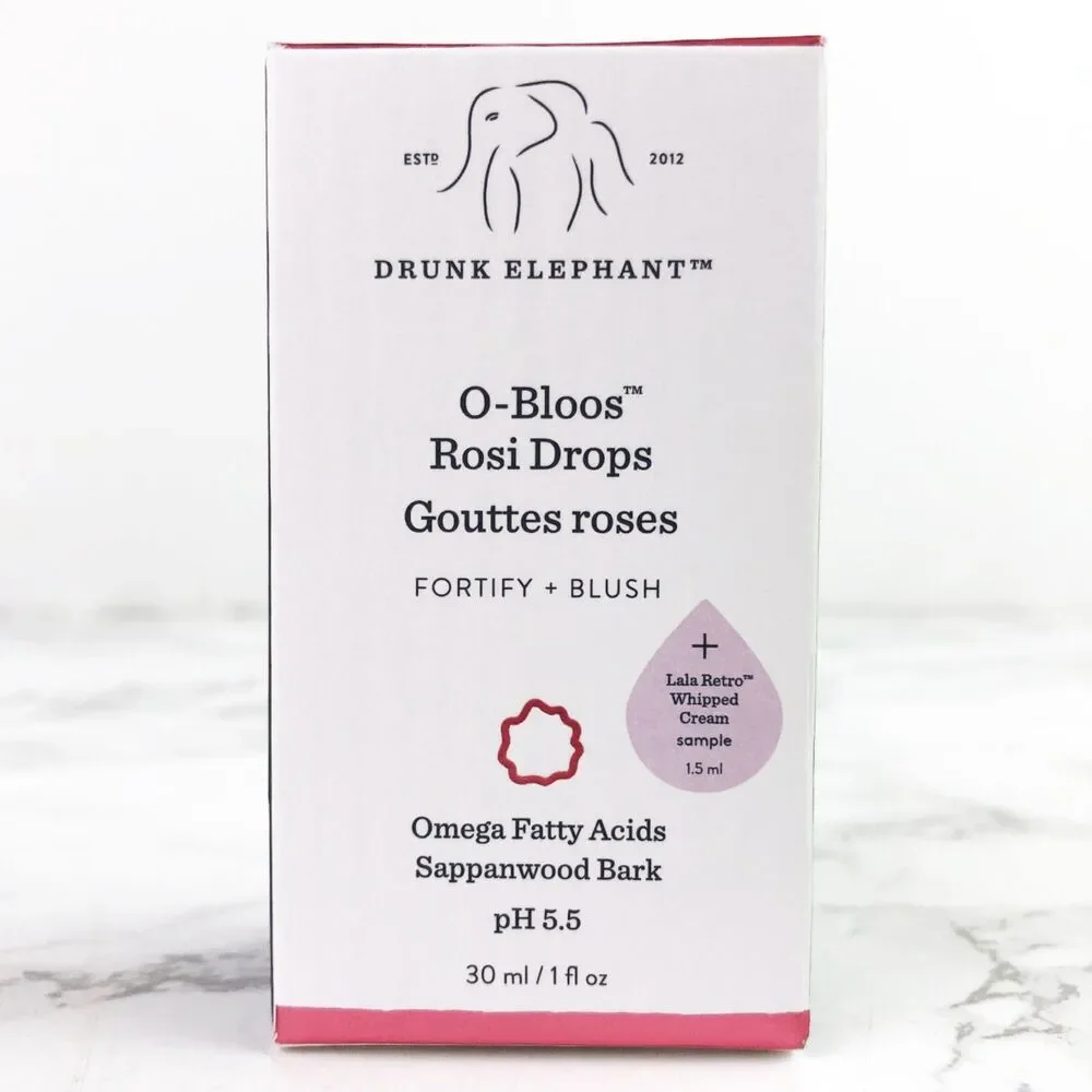 NIB Drunk Elephant O-Bloos Rosi Drops Blush Serum Makeup w/ Lala Retro Sample